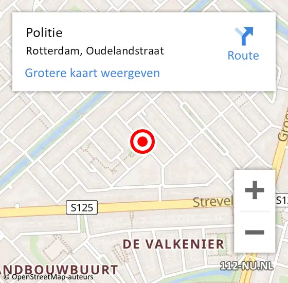 Locatie op kaart van de 112 melding: Politie Rotterdam, Oudelandstraat op 28 juni 2024 01:35