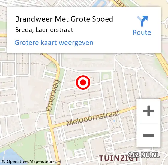 Locatie op kaart van de 112 melding: Brandweer Met Grote Spoed Naar Breda, Laurierstraat op 28 juni 2024 01:47