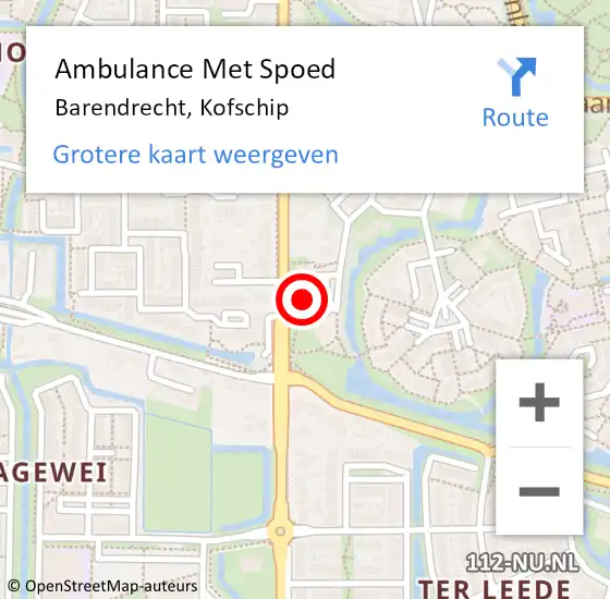 Locatie op kaart van de 112 melding: Ambulance Met Spoed Naar Barendrecht, Kofschip op 28 juni 2024 05:02