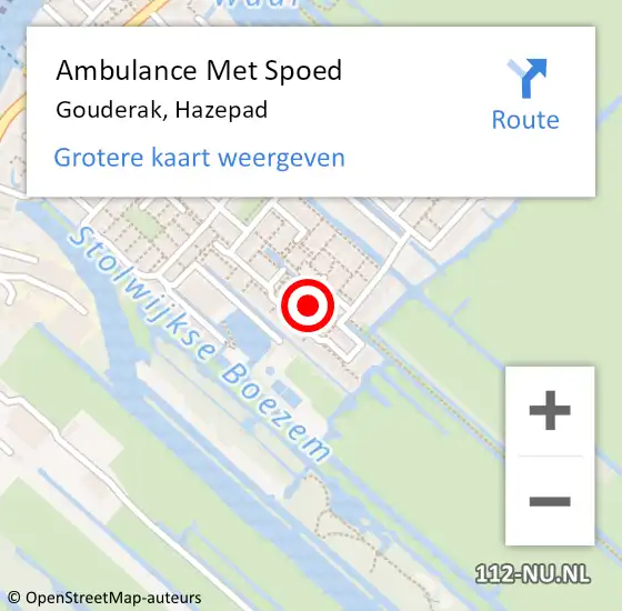 Locatie op kaart van de 112 melding: Ambulance Met Spoed Naar Gouderak, Hazepad op 28 juni 2024 05:54