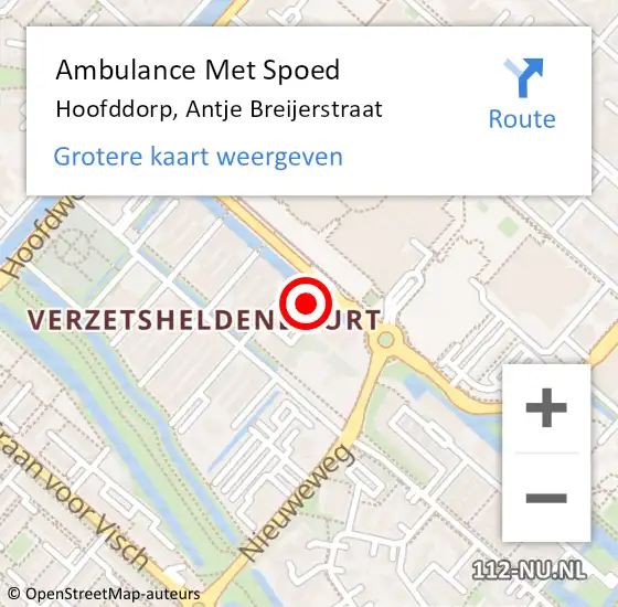 Locatie op kaart van de 112 melding: Ambulance Met Spoed Naar Hoofddorp, Antje Breijerstraat op 28 juni 2024 06:07