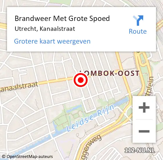 Locatie op kaart van de 112 melding: Brandweer Met Grote Spoed Naar Utrecht, Kanaalstraat op 28 juni 2024 06:07