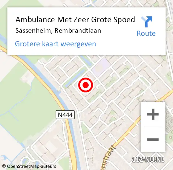 Locatie op kaart van de 112 melding: Ambulance Met Zeer Grote Spoed Naar Sassenheim, Rembrandtlaan op 28 juni 2024 06:14