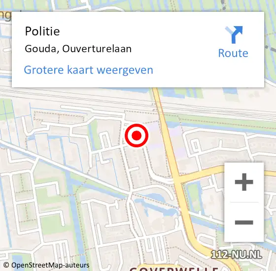 Locatie op kaart van de 112 melding: Politie Gouda, Ouverturelaan op 28 juni 2024 06:24