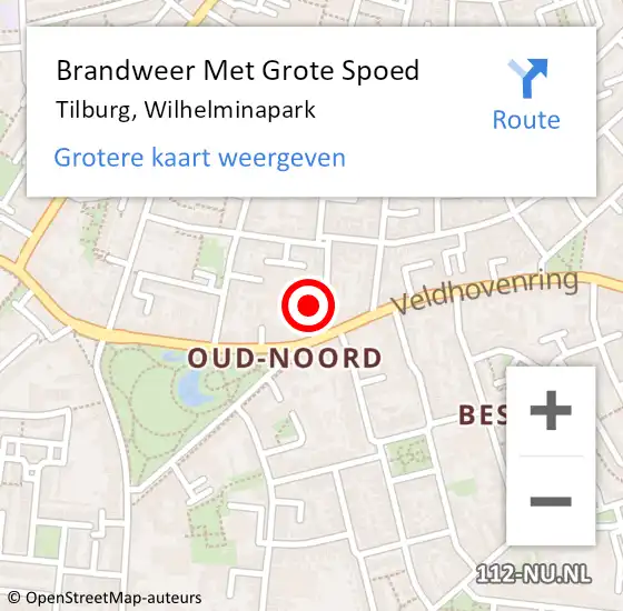 Locatie op kaart van de 112 melding: Brandweer Met Grote Spoed Naar Tilburg, Wilhelminapark op 28 juni 2024 06:37