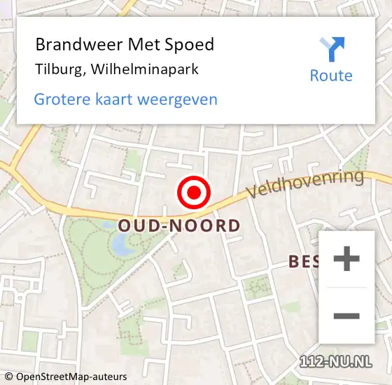 Locatie op kaart van de 112 melding: Brandweer Met Spoed Naar Tilburg, Wilhelminapark op 28 juni 2024 06:42