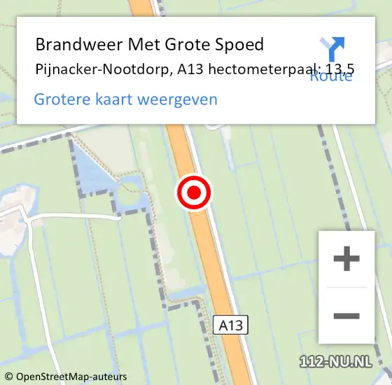 Locatie op kaart van de 112 melding: Brandweer Met Grote Spoed Naar Pijnacker-Nootdorp, A13 hectometerpaal: 13,5 op 28 juni 2024 07:01