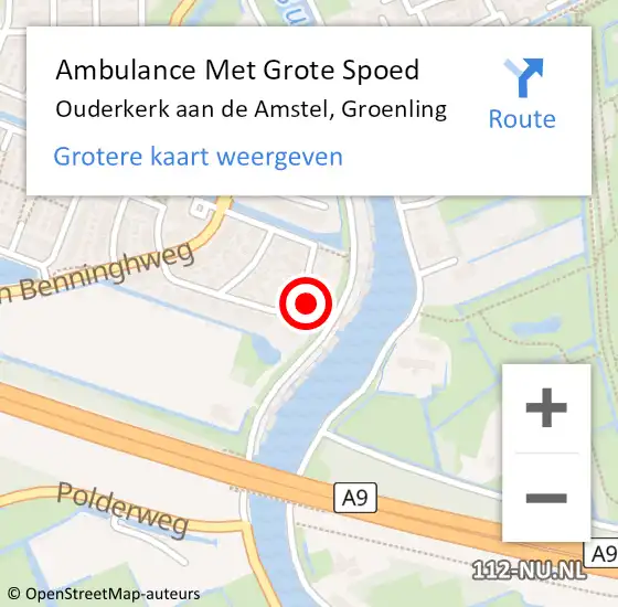 Locatie op kaart van de 112 melding: Ambulance Met Grote Spoed Naar Ouderkerk aan de Amstel, Groenling op 28 juni 2024 07:13