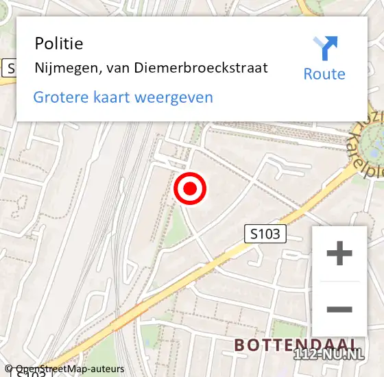 Locatie op kaart van de 112 melding: Politie Nijmegen, van Diemerbroeckstraat op 28 juni 2024 07:54