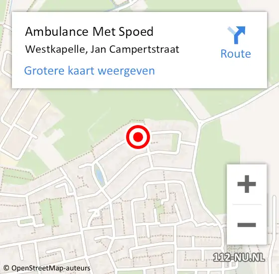 Locatie op kaart van de 112 melding: Ambulance Met Spoed Naar Westkapelle, Jan Campertstraat op 11 oktober 2014 00:39