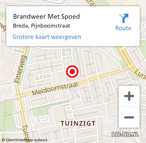 Locatie op kaart van de 112 melding: Brandweer Met Spoed Naar Breda, Pijnboomstraat op 28 juni 2024 08:30