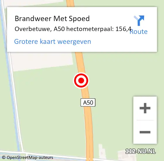 Locatie op kaart van de 112 melding: Brandweer Met Spoed Naar Overbetuwe, A50 hectometerpaal: 156,4 op 28 juni 2024 08:42