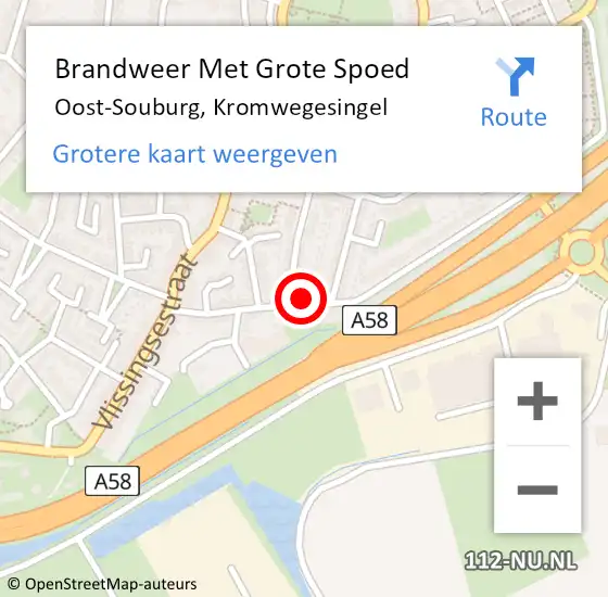 Locatie op kaart van de 112 melding: Brandweer Met Grote Spoed Naar Oost-Souburg, Kromwegesingel op 28 juni 2024 08:50