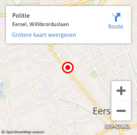 Locatie op kaart van de 112 melding: Politie Eersel, Willibrorduslaan op 28 juni 2024 08:59