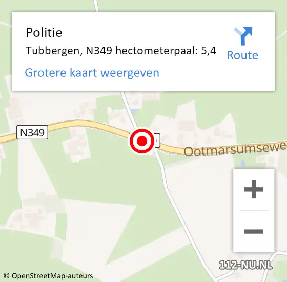 Locatie op kaart van de 112 melding: Politie Tubbergen, N349 hectometerpaal: 5,4 op 28 juni 2024 09:29
