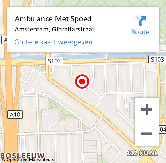 Locatie op kaart van de 112 melding: Ambulance Met Spoed Naar Amsterdam, Gibraltarstraat op 28 juni 2024 10:14