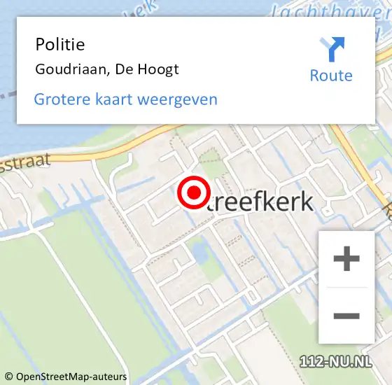 Locatie op kaart van de 112 melding: Politie Goudriaan, De Hoogt op 28 juni 2024 10:33