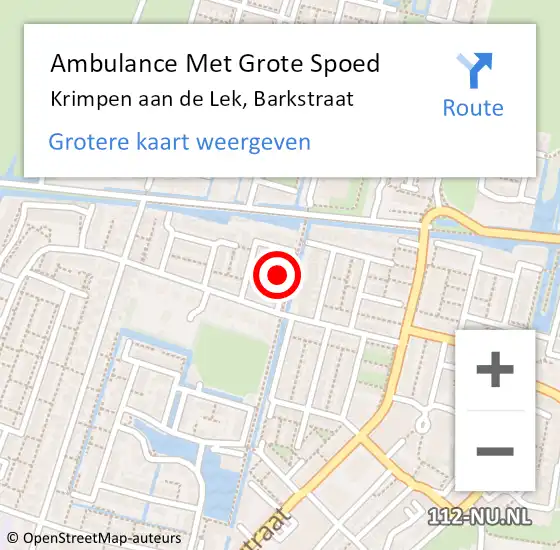 Locatie op kaart van de 112 melding: Ambulance Met Grote Spoed Naar Krimpen aan de Lek, Barkstraat op 28 juni 2024 10:35