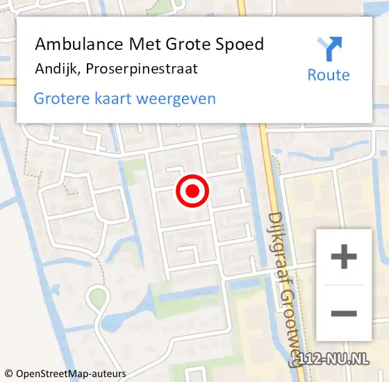 Locatie op kaart van de 112 melding: Ambulance Met Grote Spoed Naar Andijk, Proserpinestraat op 28 juni 2024 10:47