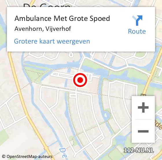 Locatie op kaart van de 112 melding: Ambulance Met Grote Spoed Naar Avenhorn, Vijverhof op 28 juni 2024 10:52