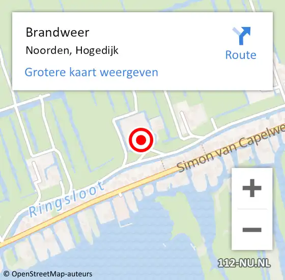 Locatie op kaart van de 112 melding: Brandweer Noorden, Hogedijk op 28 juni 2024 11:01