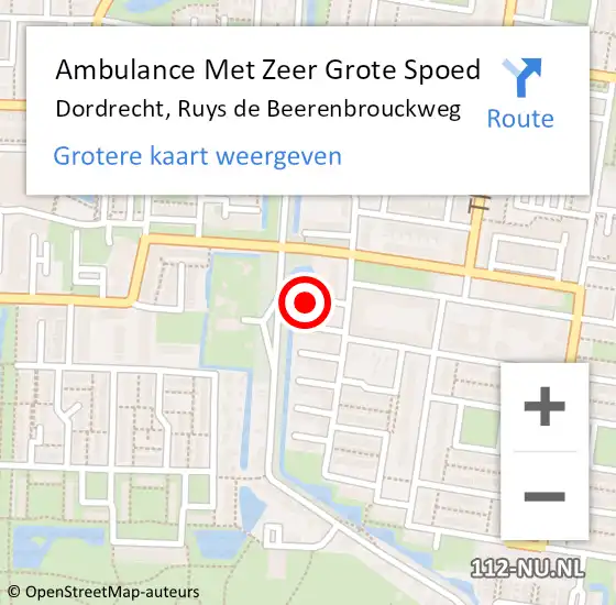 Locatie op kaart van de 112 melding: Ambulance Met Zeer Grote Spoed Naar Dordrecht, Ruys de Beerenbrouckweg op 28 juni 2024 11:15