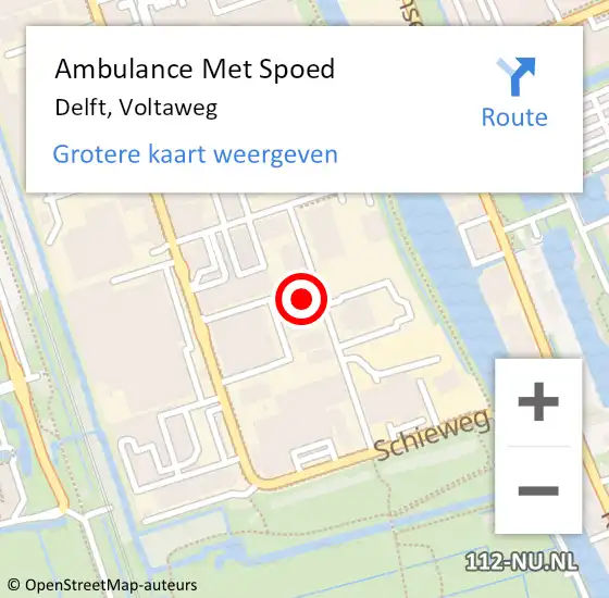 Locatie op kaart van de 112 melding: Ambulance Met Spoed Naar Delft, Voltaweg op 28 juni 2024 11:22