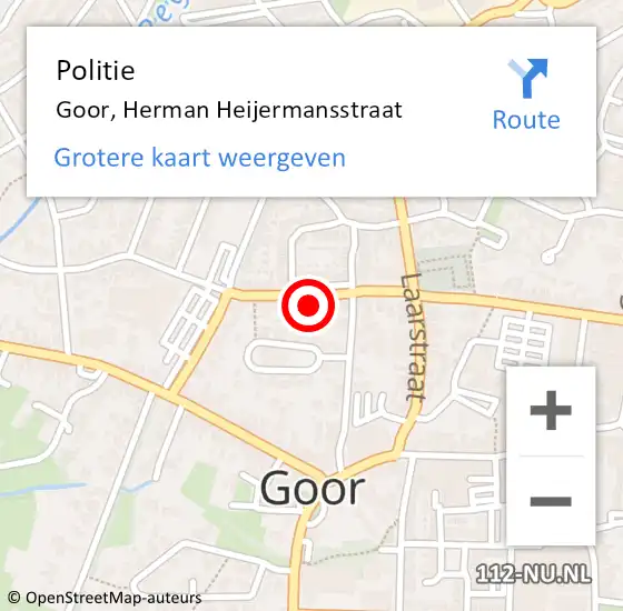 Locatie op kaart van de 112 melding: Politie Goor, Herman Heijermansstraat op 28 juni 2024 11:35