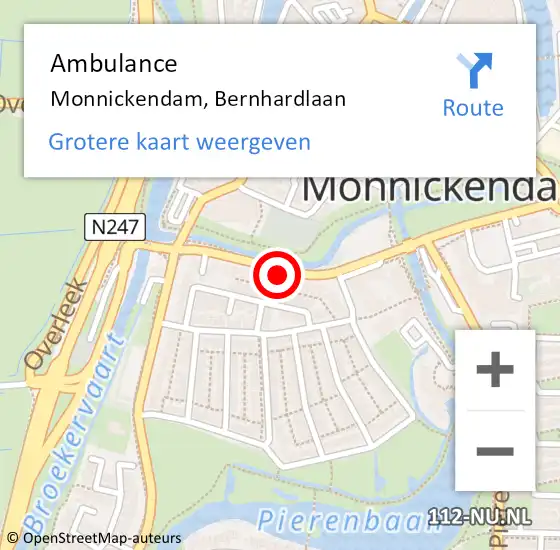 Locatie op kaart van de 112 melding: Ambulance Monnickendam, Bernhardlaan op 28 juni 2024 11:36