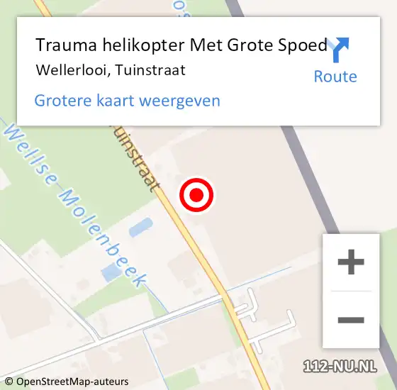 Locatie op kaart van de 112 melding: Trauma helikopter Met Grote Spoed Naar Wellerlooi, Tuinstraat op 28 juni 2024 11:51
