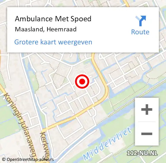 Locatie op kaart van de 112 melding: Ambulance Met Spoed Naar Maasland, Heemraad op 28 juni 2024 11:56