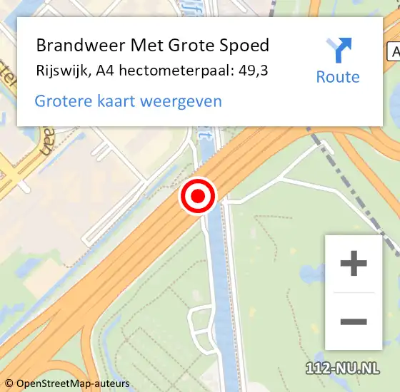 Locatie op kaart van de 112 melding: Brandweer Met Grote Spoed Naar Rijswijk, A4 hectometerpaal: 49,3 op 28 juni 2024 11:58