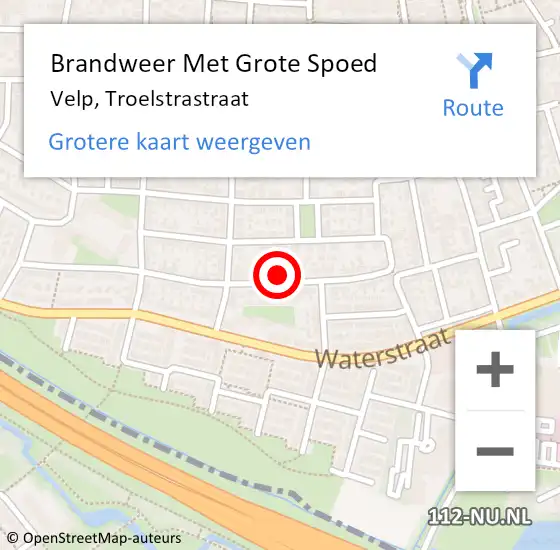 Locatie op kaart van de 112 melding: Brandweer Met Grote Spoed Naar Velp, Troelstrastraat op 28 juni 2024 12:44