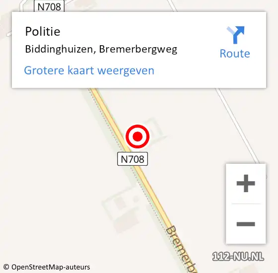 Locatie op kaart van de 112 melding: Politie Biddinghuizen, Bremerbergweg op 28 juni 2024 12:47
