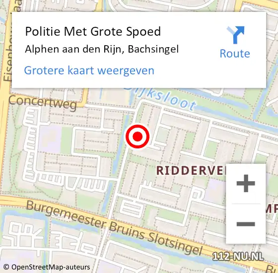 Locatie op kaart van de 112 melding: Politie Met Grote Spoed Naar Alphen aan den Rijn, Bachsingel op 28 juni 2024 13:07