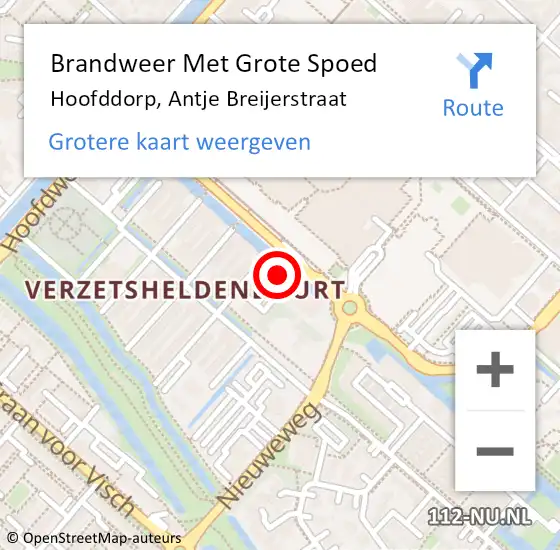 Locatie op kaart van de 112 melding: Brandweer Met Grote Spoed Naar Hoofddorp, Antje Breijerstraat op 28 juni 2024 13:28