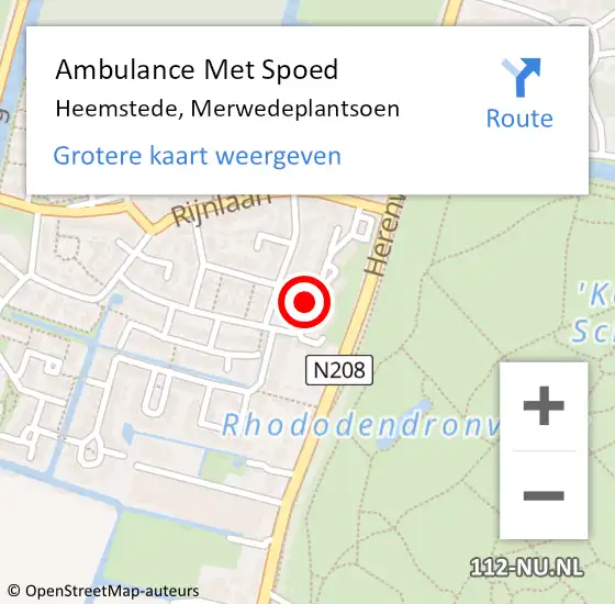 Locatie op kaart van de 112 melding: Ambulance Met Spoed Naar Heemstede, Merwedeplantsoen op 28 juni 2024 13:31