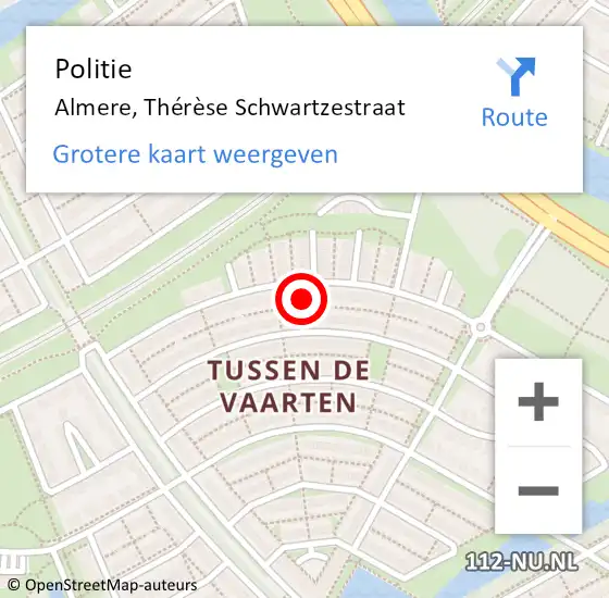 Locatie op kaart van de 112 melding: Politie Almere, Thérèse Schwartzestraat op 28 juni 2024 13:48