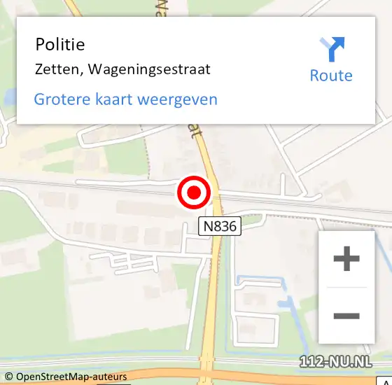 Locatie op kaart van de 112 melding: Politie Zetten, Wageningsestraat op 28 juni 2024 13:50