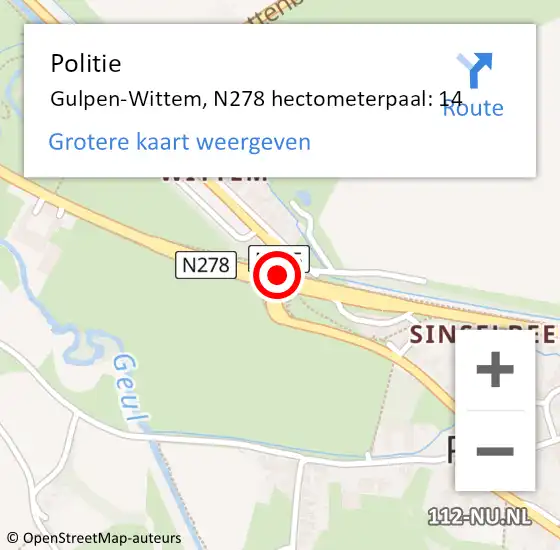 Locatie op kaart van de 112 melding: Politie Gulpen-Wittem, N278 hectometerpaal: 14 op 28 juni 2024 13:59