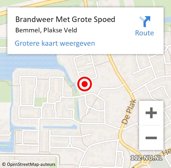 Locatie op kaart van de 112 melding: Brandweer Met Grote Spoed Naar Bemmel, Plakse Veld op 28 juni 2024 14:01