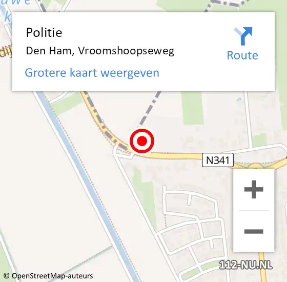 Locatie op kaart van de 112 melding: Politie Den Ham, Vroomshoopseweg op 28 juni 2024 14:03