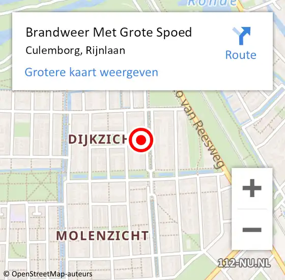 Locatie op kaart van de 112 melding: Brandweer Met Grote Spoed Naar Culemborg, Rijnlaan op 28 juni 2024 14:03