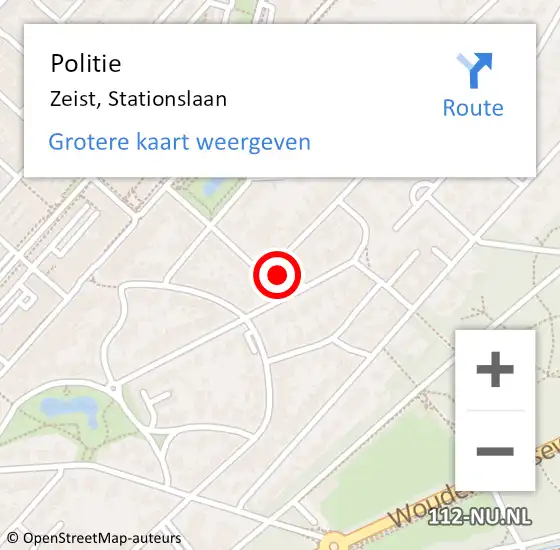 Locatie op kaart van de 112 melding: Politie Zeist, Stationslaan op 28 juni 2024 14:04