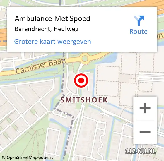 Locatie op kaart van de 112 melding: Ambulance Met Spoed Naar Barendrecht, Heulweg op 28 juni 2024 14:09