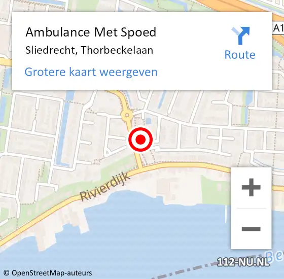 Locatie op kaart van de 112 melding: Ambulance Met Spoed Naar Sliedrecht, Thorbeckelaan op 28 juni 2024 14:36