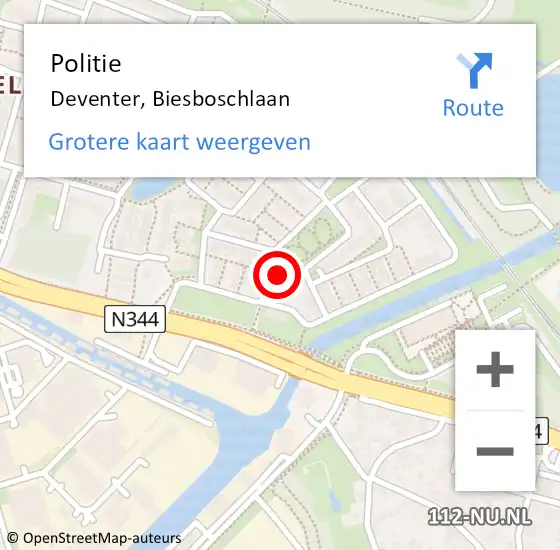 Locatie op kaart van de 112 melding: Politie Deventer, Biesboschlaan op 28 juni 2024 14:57