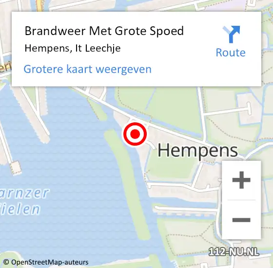 Locatie op kaart van de 112 melding: Brandweer Met Grote Spoed Naar Hempens, It Leechje op 28 juni 2024 15:01