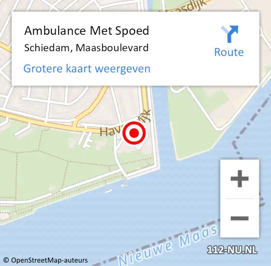 Locatie op kaart van de 112 melding: Ambulance Met Spoed Naar Schiedam, Maasboulevard op 28 juni 2024 15:03