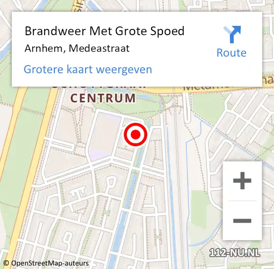 Locatie op kaart van de 112 melding: Brandweer Met Grote Spoed Naar Arnhem, Medeastraat op 28 juni 2024 15:05